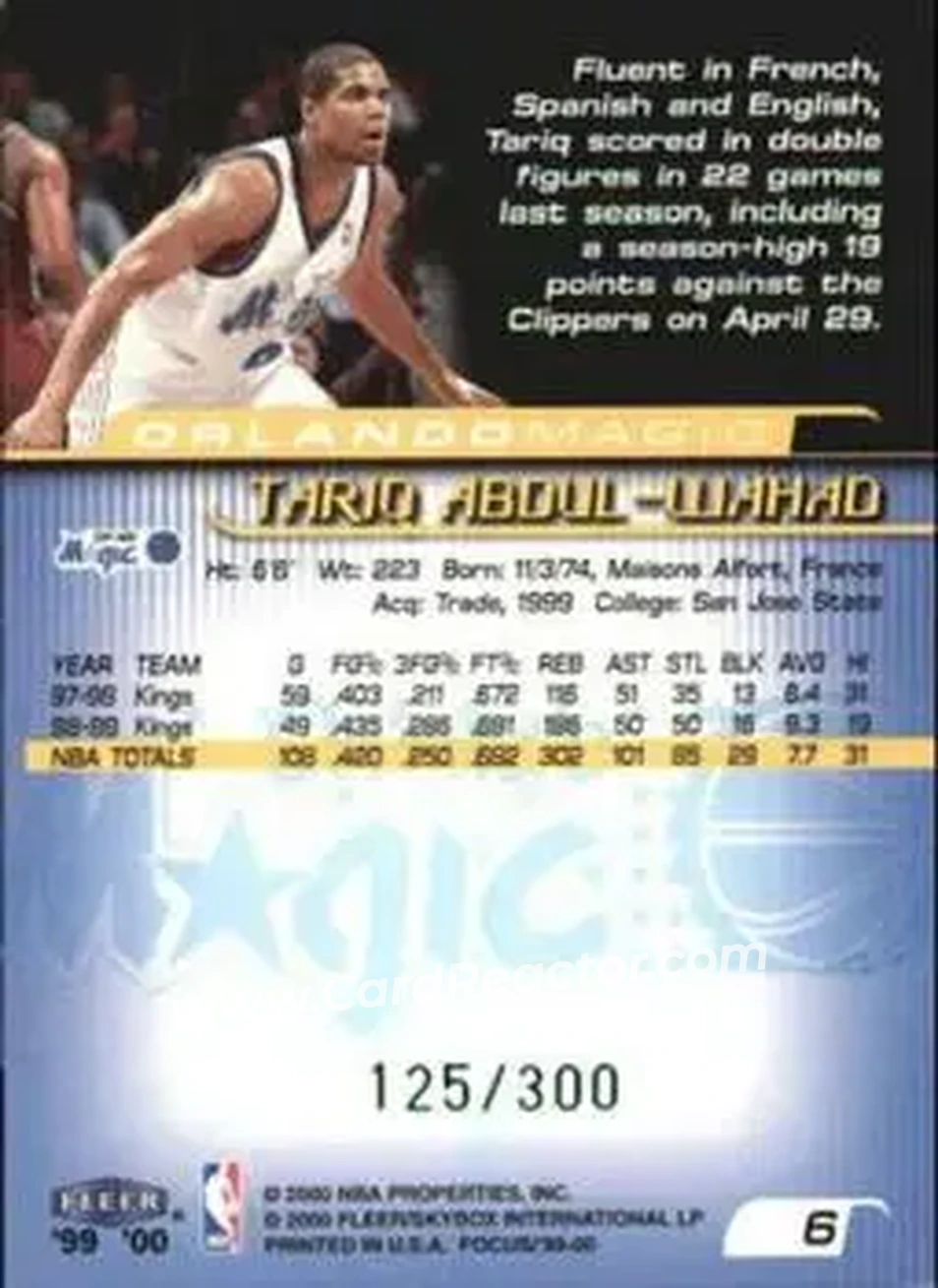 Back of Tariq Abdul-Wahad