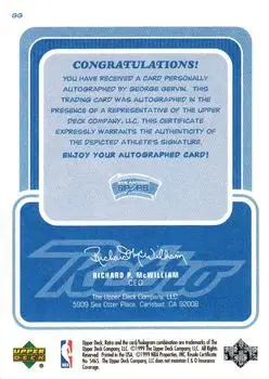1999-00 Upper Deck Retro - Inkredible #GG - George Gervin - San Antonio Spurs - Back