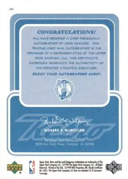 1999-00 Upper Deck Retro - Inkredible #JH - John Havlicek - Boston Celtics - Back