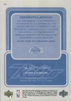 1999-00 Upper Deck Retro - Inkredible #WC - Wilt Chamberlain - Los Angeles Lakers - Back