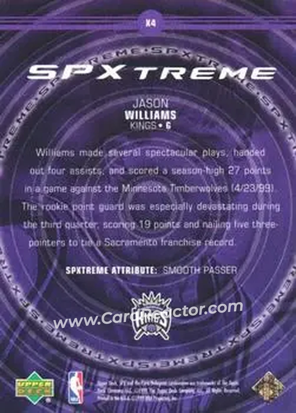 1999-00 SPx - SPxtreme #X4 - Jason Williams - Sacramento Kings