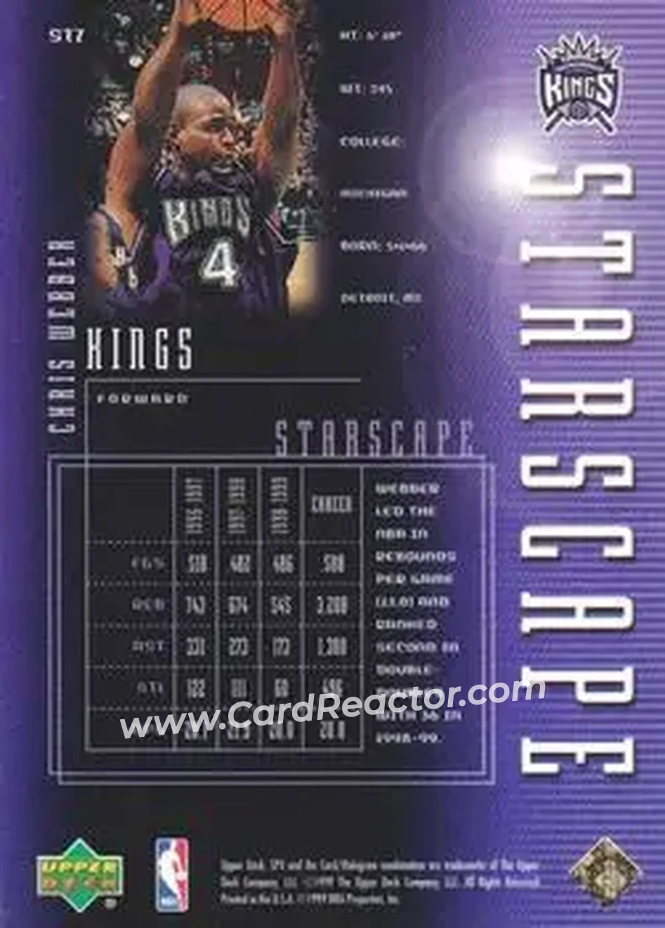 1999-00 SPx - Starscape #ST7 - Chris Webber - Sacramento Kings 1999-00 SPx - Starscape #ST7 - Chris Webber - Sacramento Kings