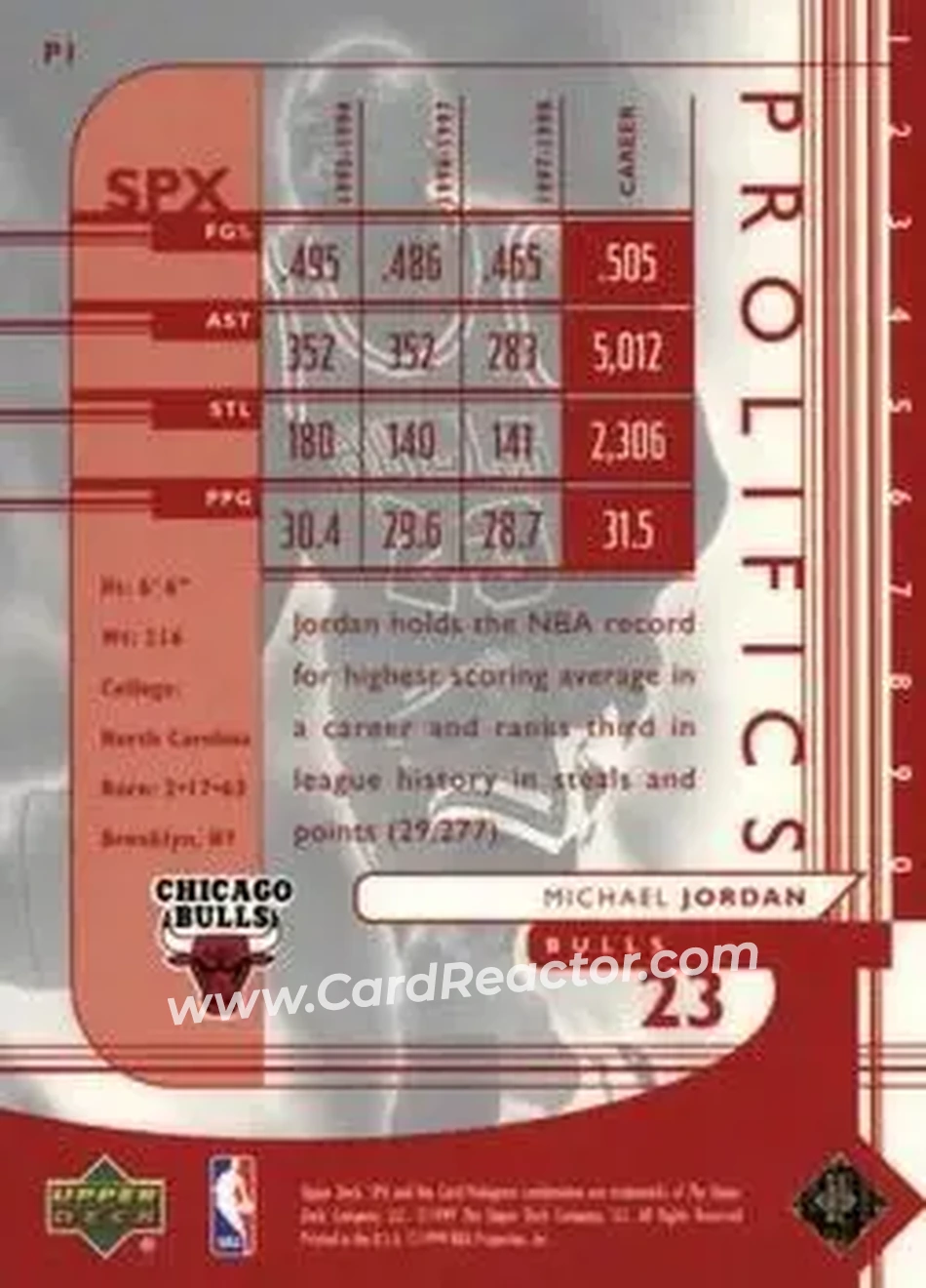 1999-00 SPx - Prolifics #P1 - Michael Jordan - Chicago Bulls 1999-00 SPx - Prolifics #P1 - Michael Jordan - Chicago Bulls