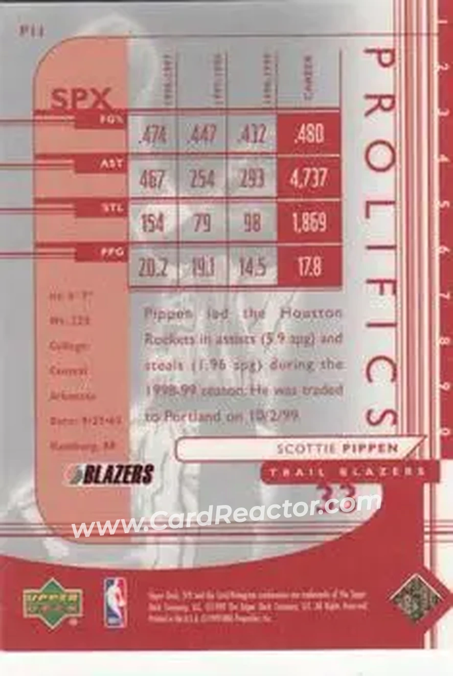 1999-00 SPx - Prolifics #P11 - Scottie Pippen - Portland Trail Blazers