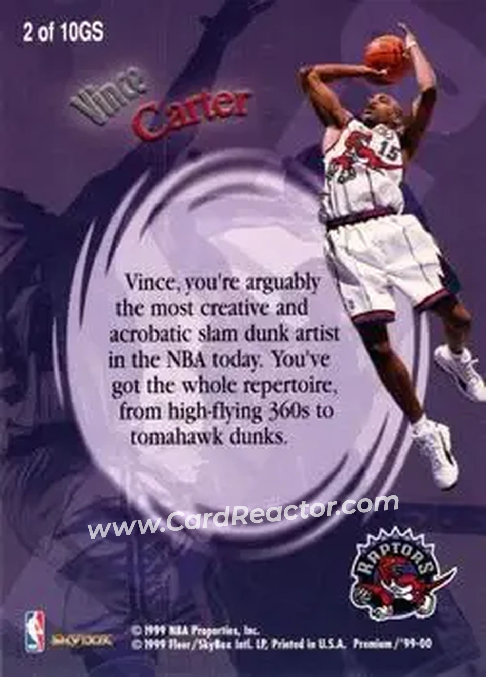 1999-00 SkyBox Premium - Good Stuff #2GS - Vince Carter - Toronto Raptors