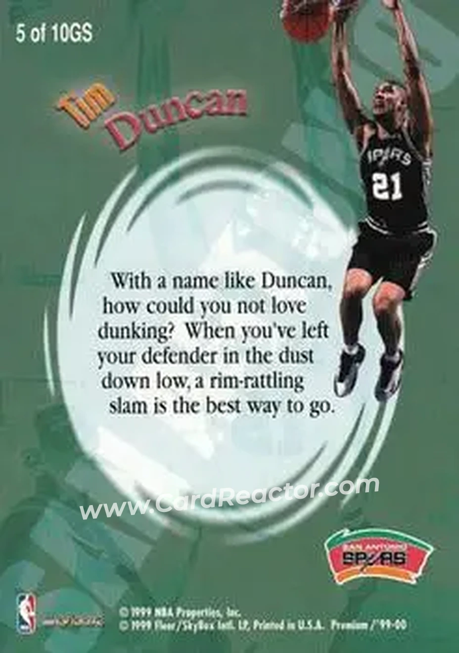 1999-00 SkyBox Premium - Good Stuff #5GS - Tim Duncan - San Antonio Spurs 1999-00 SkyBox Premium - Good Stuff #5GS - Tim Duncan - San Antonio Spurs