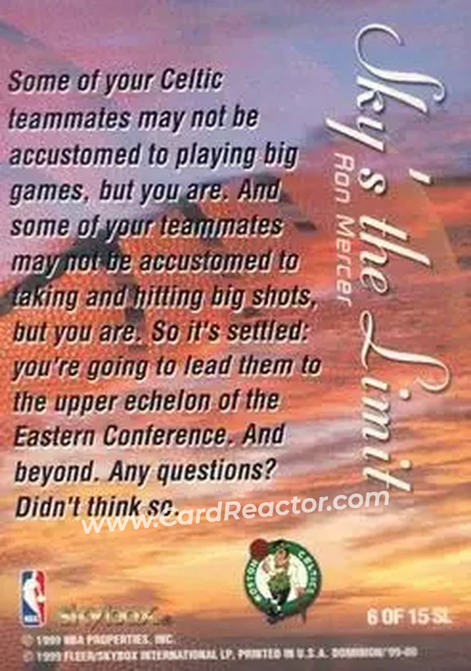 1999-00 SkyBox Dominion - Sky's the Limit #6 SL - Ron Mercer - Boston Celtics