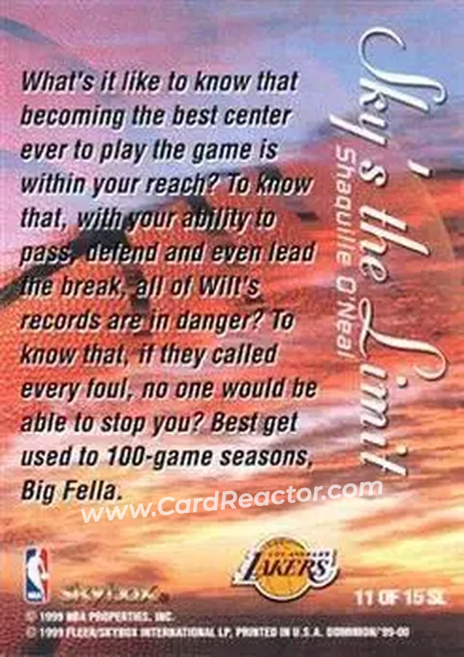 1999-00 SkyBox Dominion - Sky's the Limit #11 SL - Shaquille O'Neal - Los Angeles Lakers