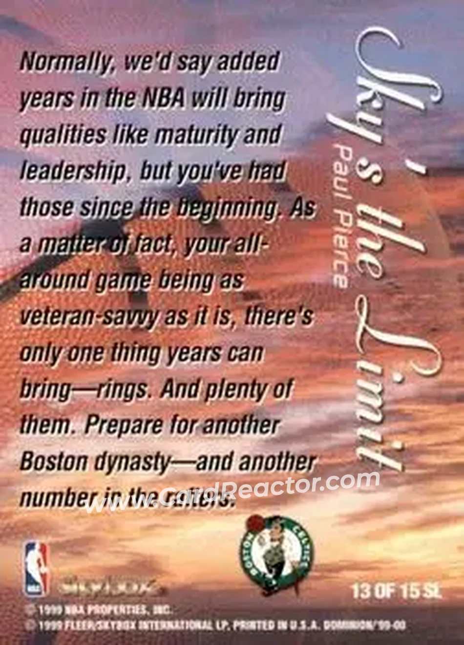 1999-00 SkyBox Dominion - Sky's the Limit #13 SL - Paul Pierce - Boston Celtics