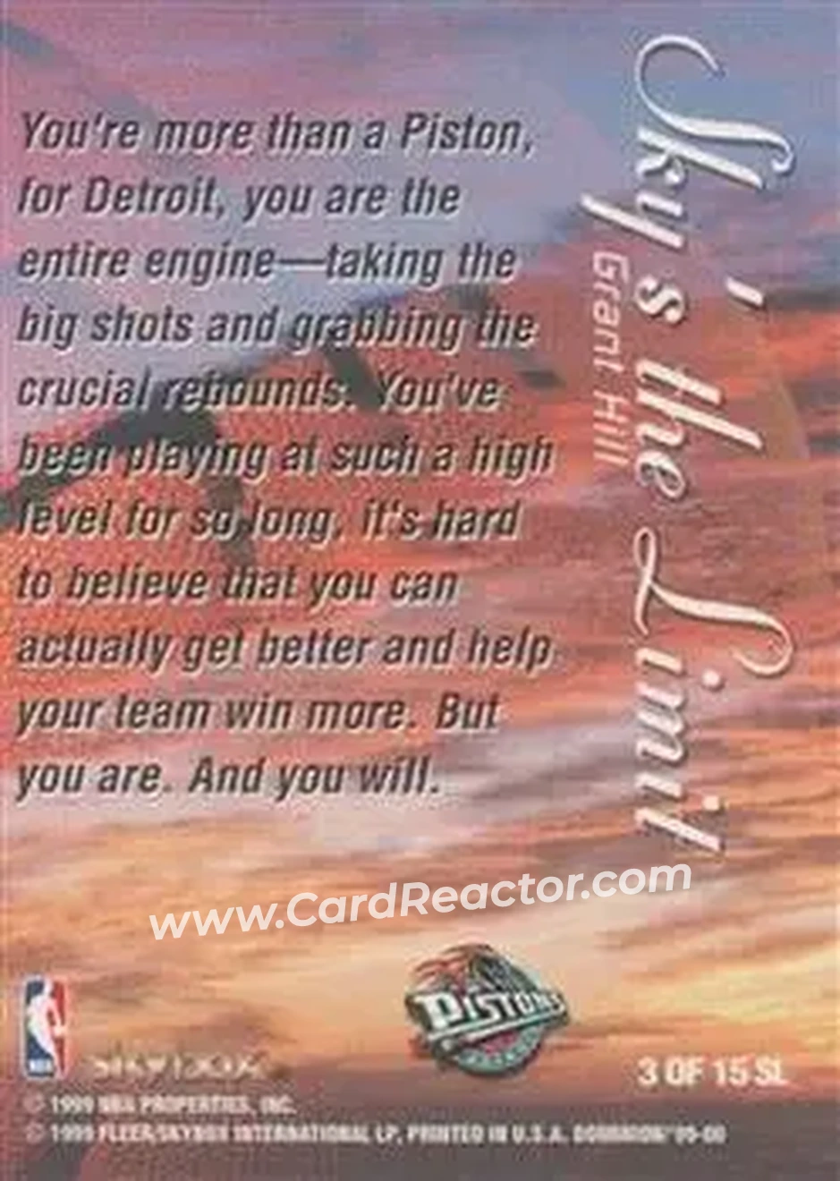 1999-00 SkyBox Dominion - Sky's the Limit Warp Tek #3 SL - Grant Hill - Detroit Pistons