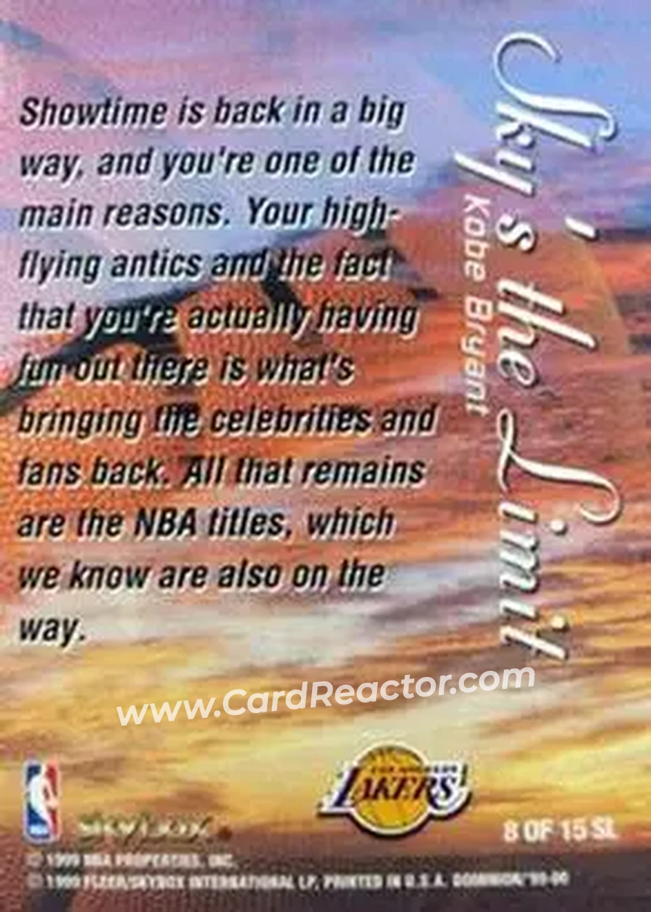1999-00 SkyBox Dominion - Sky's the Limit Warp Tek #8 SL - Kobe Bryant - Los Angeles Lakers