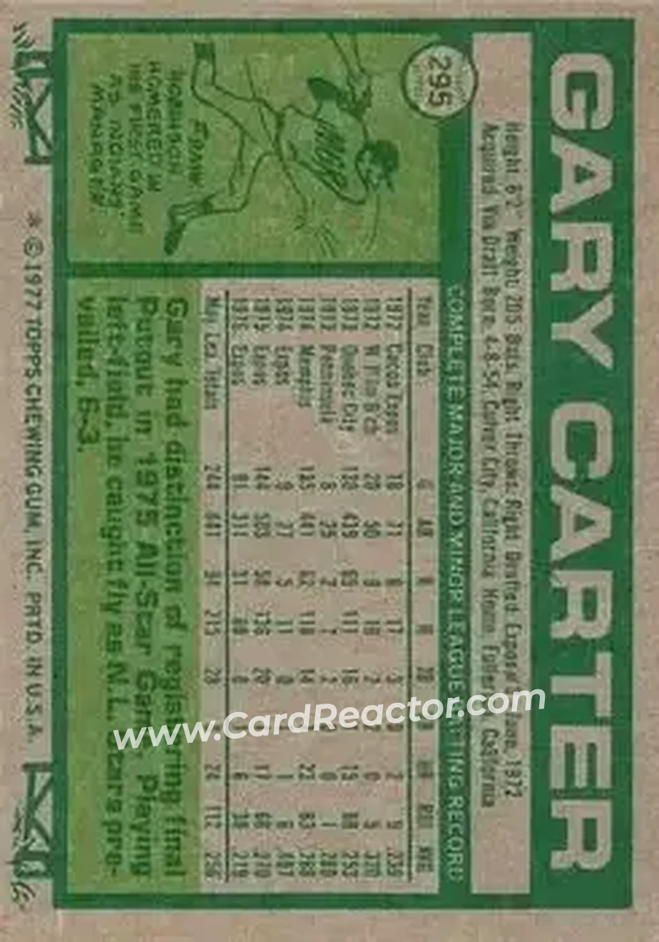 1977 Topps #295 - Gary Carter - Montreal Expos