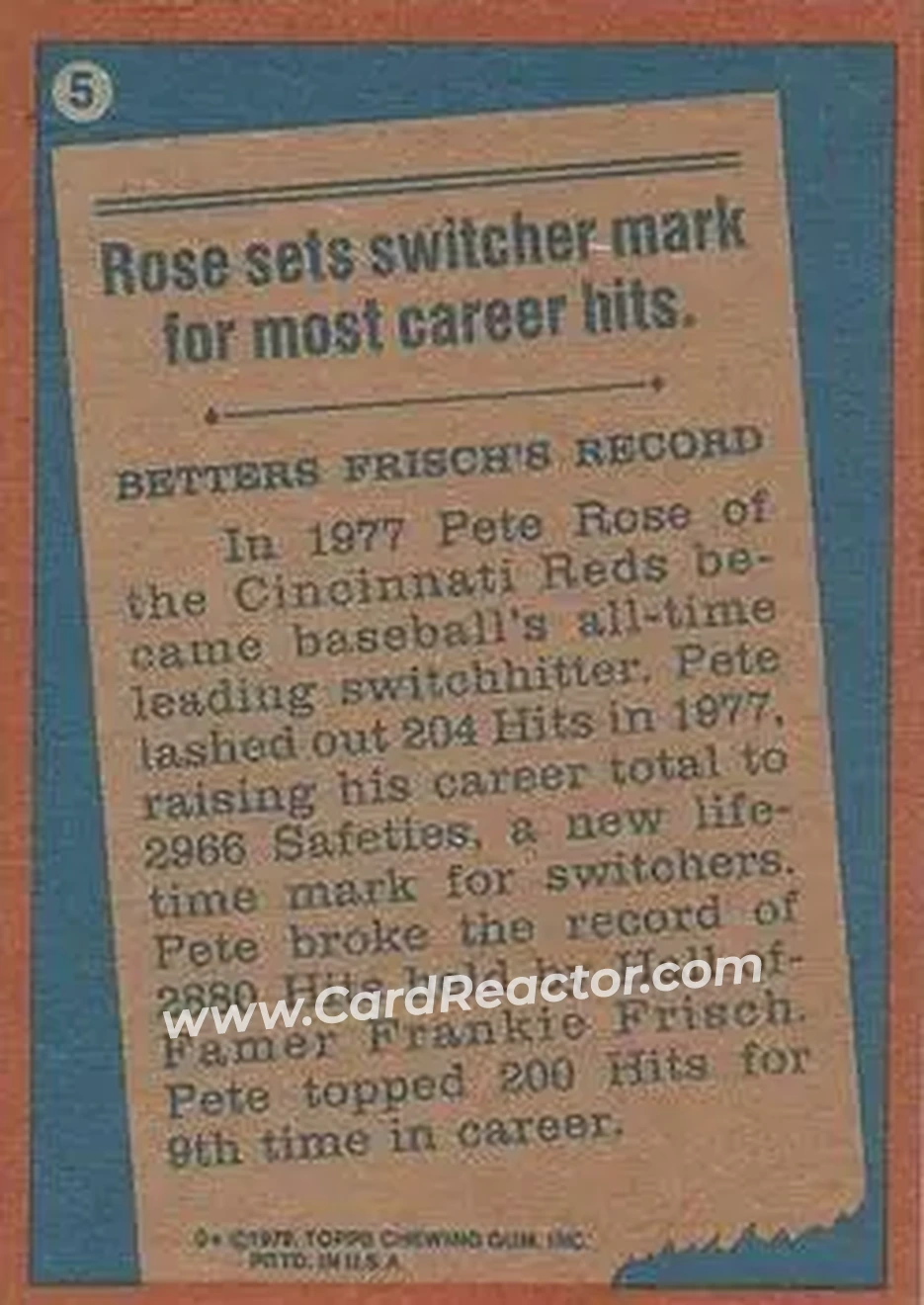 Back of Pete Rose