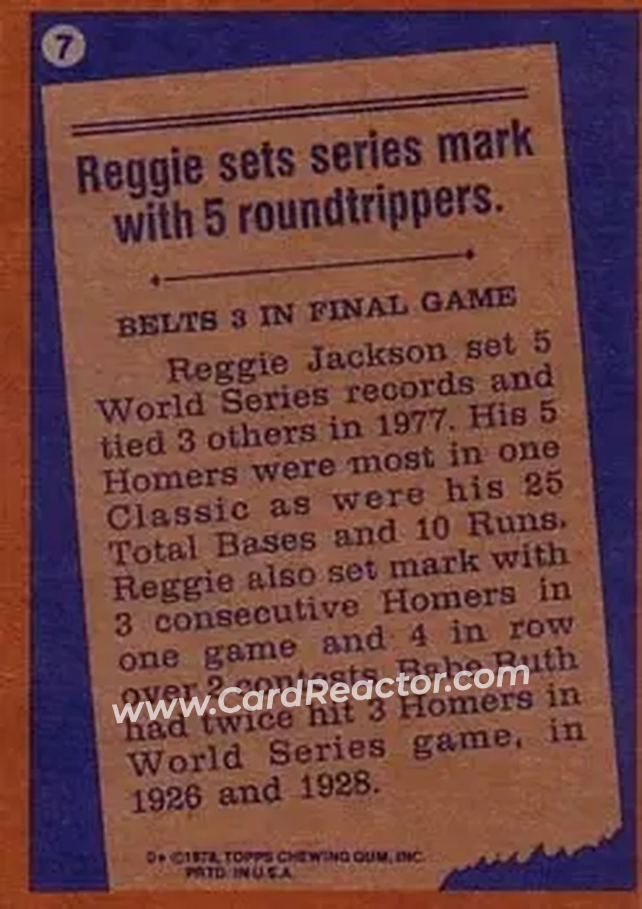 Back of Reggie Jackson (b.1946 OF)