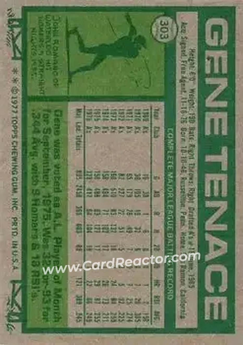 1977 Topps #303 - Gene Tenace - San Diego Padres