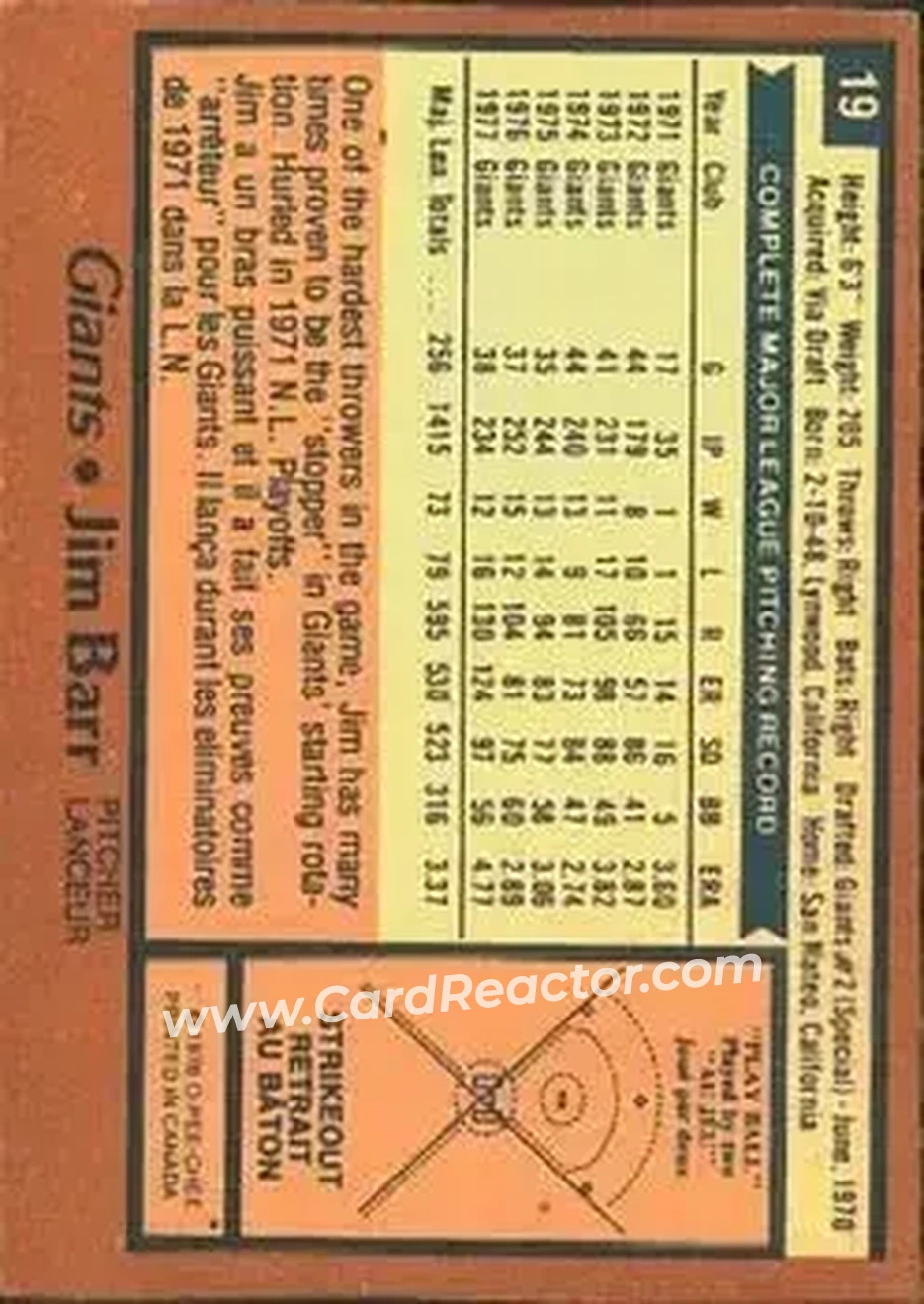 1978 O-Pee-Chee #19 - Jim Barr - San Francisco Giants