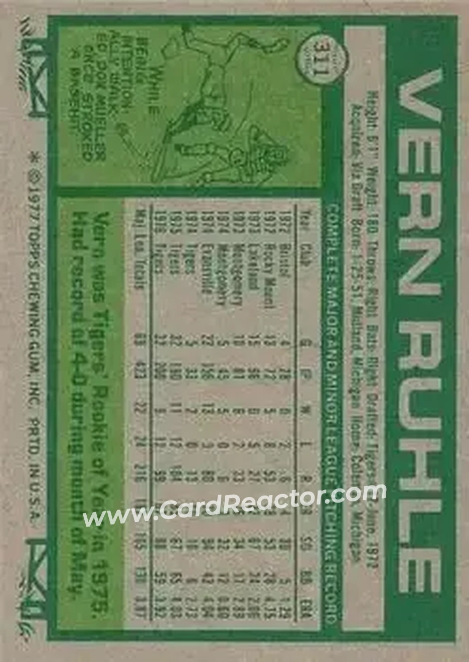 1977 Topps #311 - Vern Ruhle - Detroit Tigers