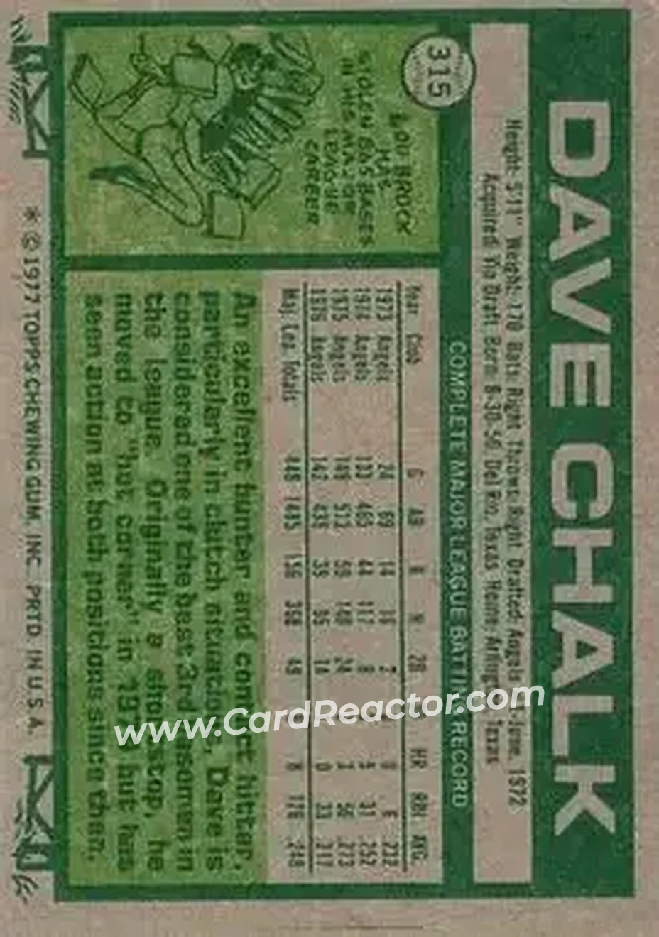 1977 Topps #315 - Dave Chalk - California Angels