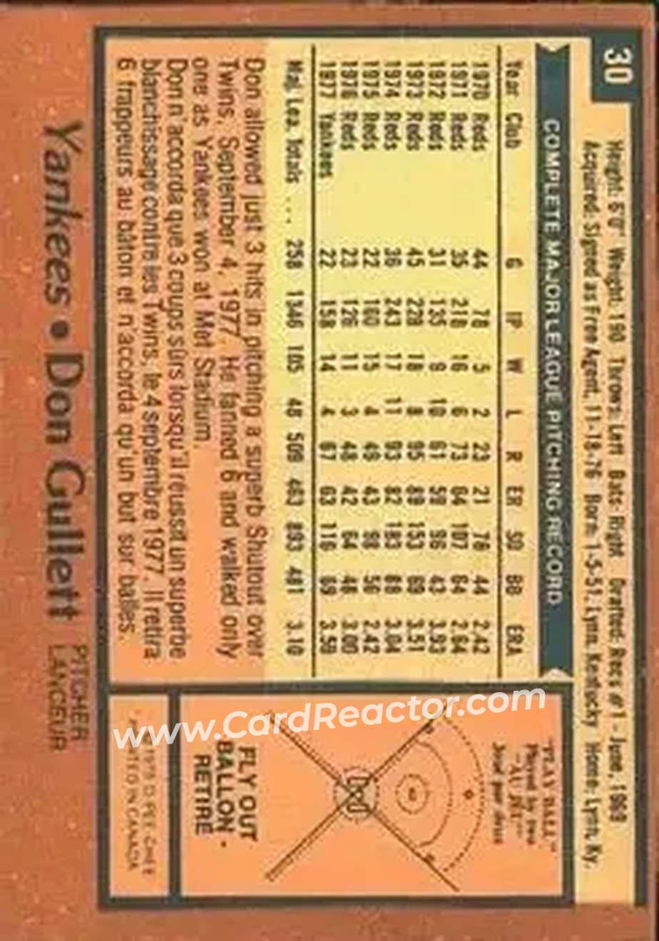 1978 O-Pee-Chee #30 - Don Gullett - New York Yankees