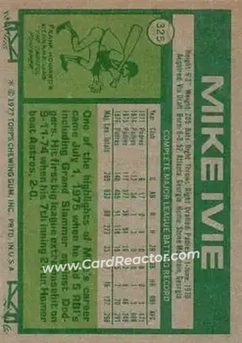 1977 Topps #325 - Mike Ivie - San Diego Padres