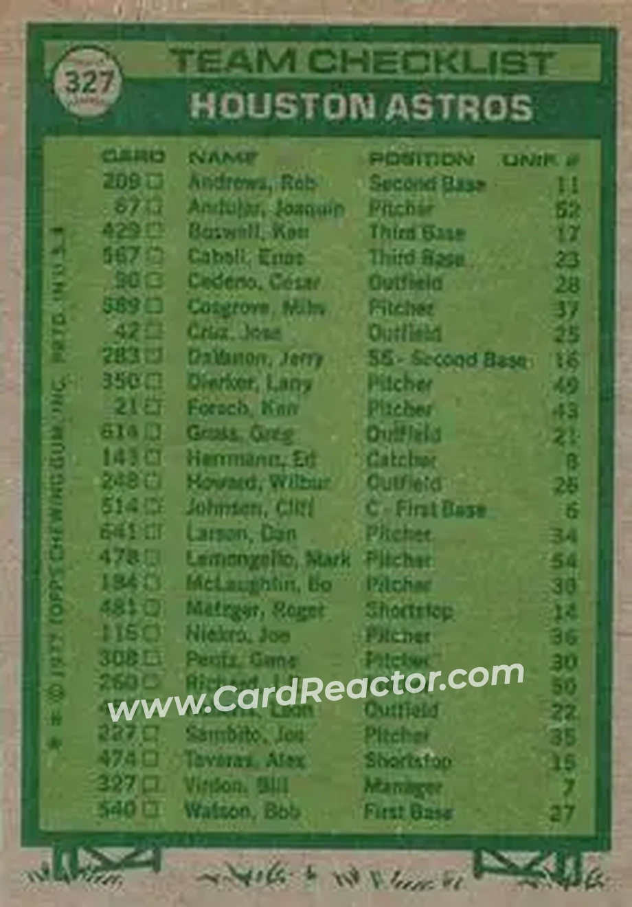 Back of Card #327