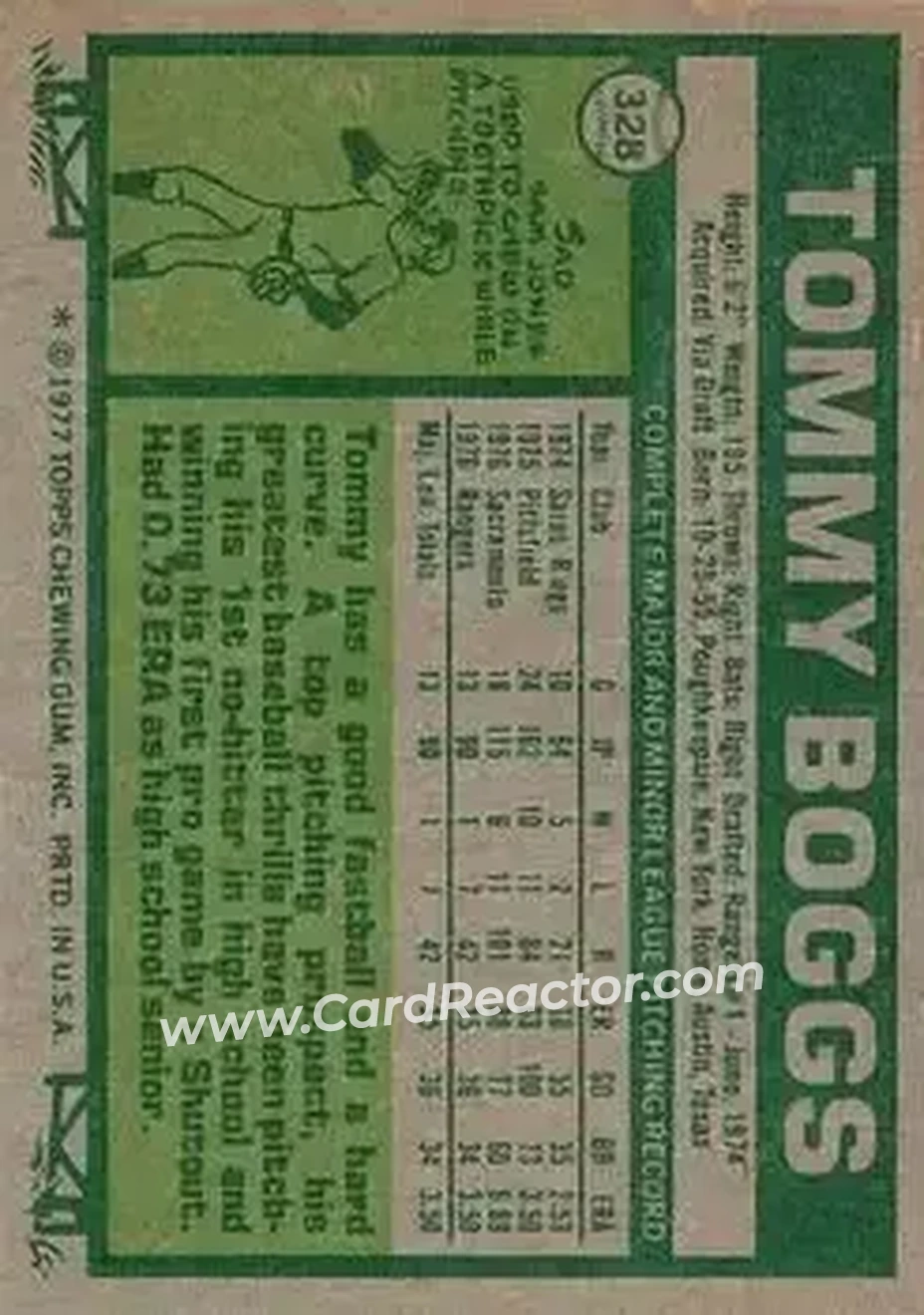 1977 Topps #328 - Tommy Boggs - Texas Rangers
