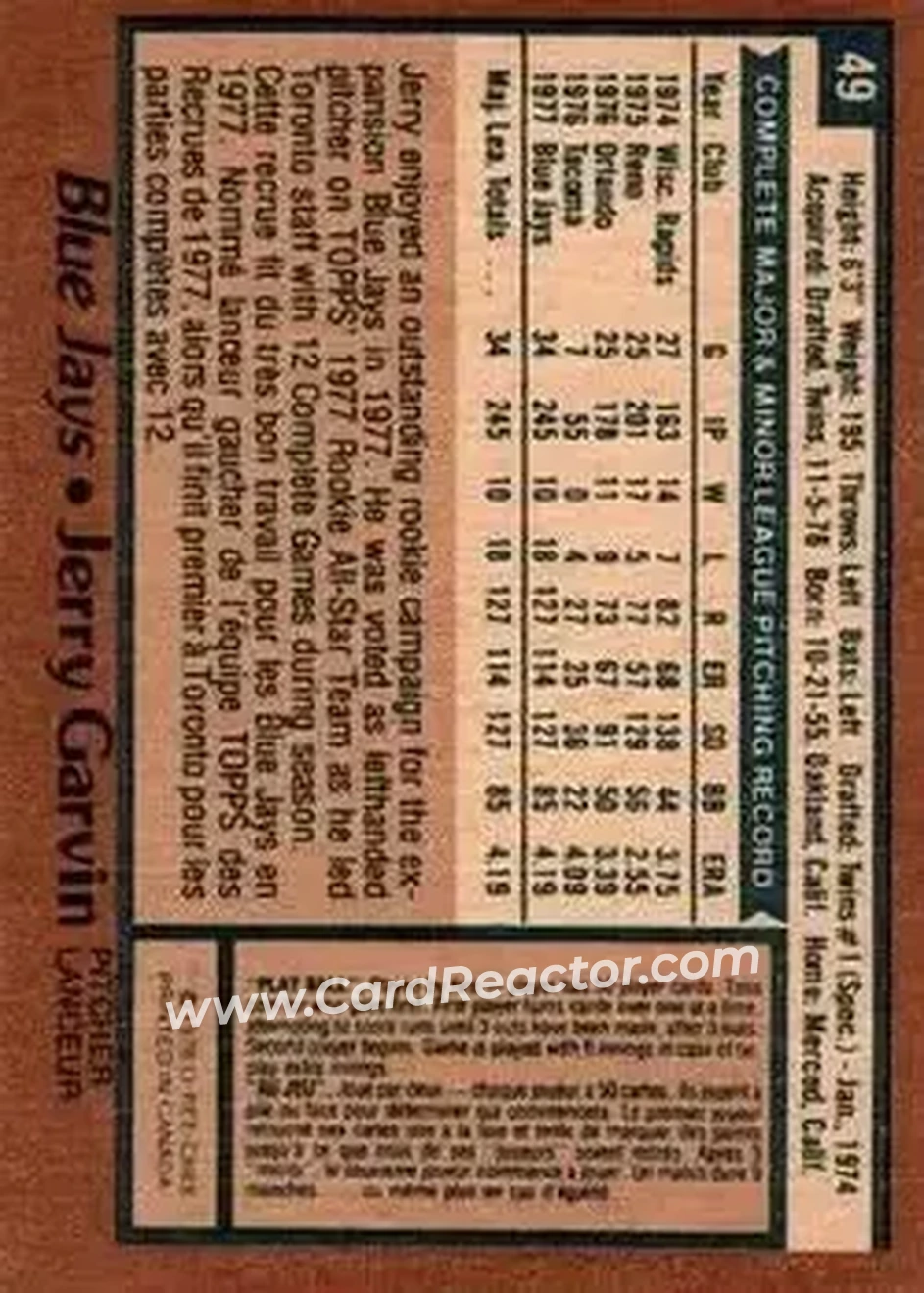 1978 O-Pee-Chee #49 - Jerry Garvin - Toronto Blue Jays