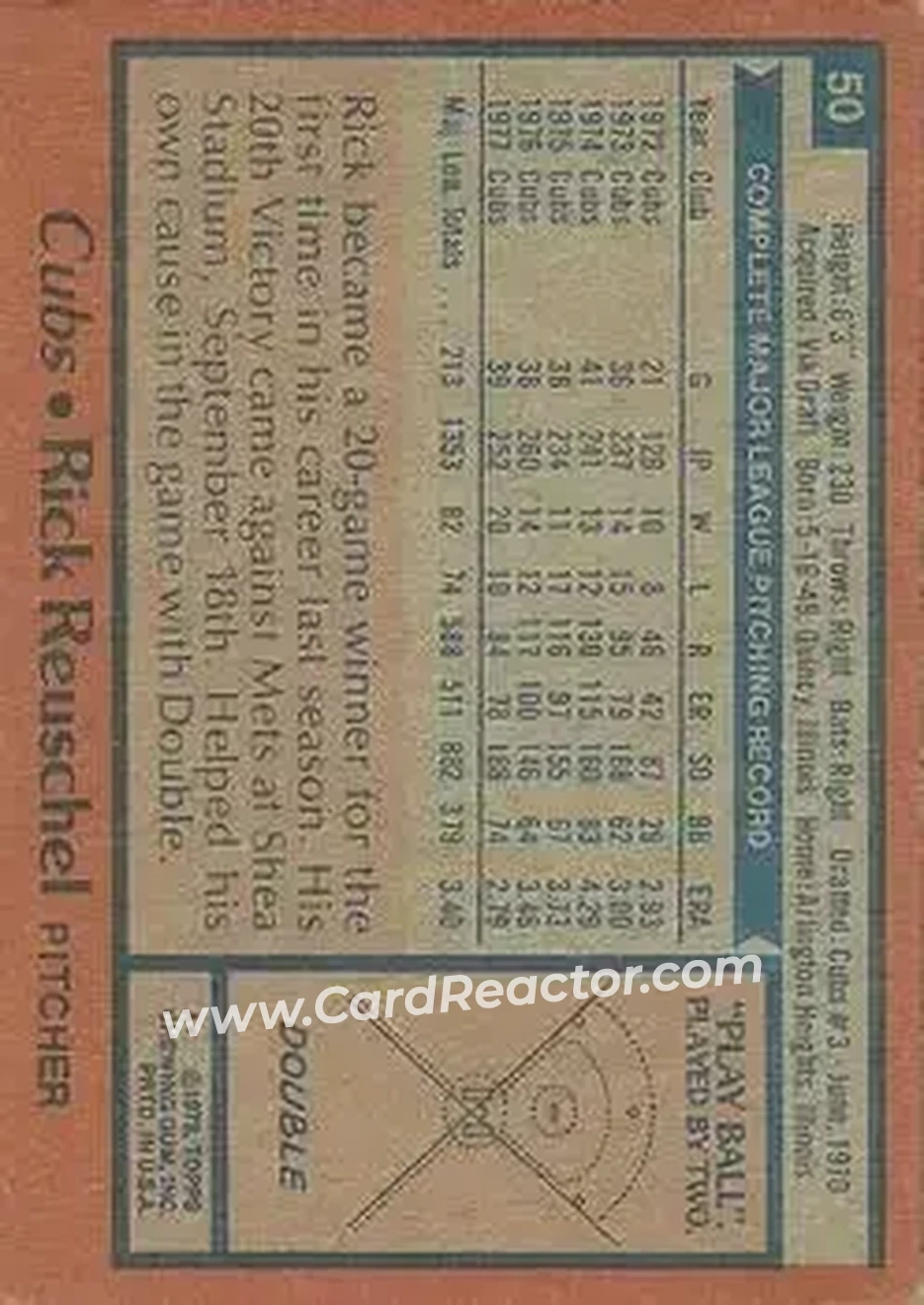 1978 Topps #50 - Rick Reuschel - Chicago Cubs