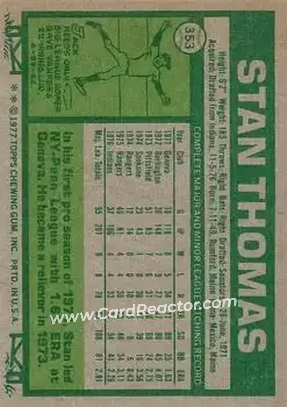 1977 Topps #353 - Stan Thomas - Seattle Mariners
