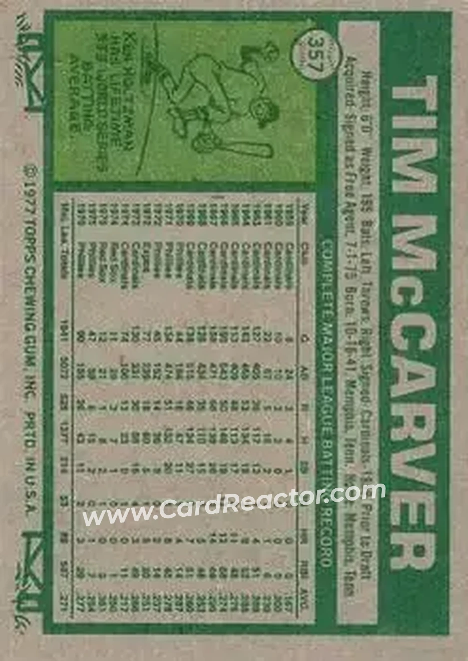 1977 Topps #357 - Tim McCarver - Philadelphia Phillies