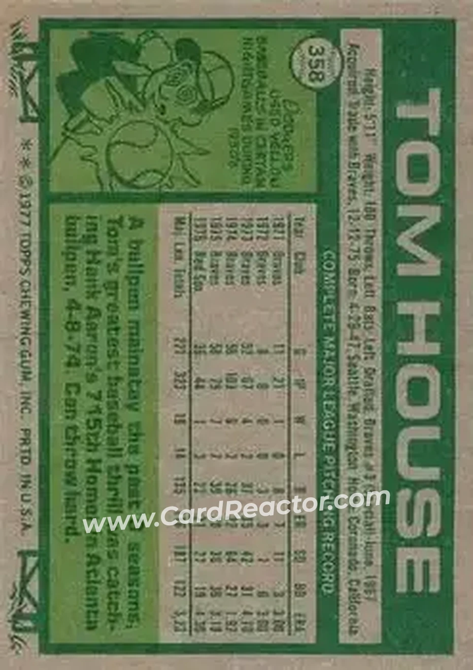 1977 Topps #358 - Tom House - Boston Red Sox