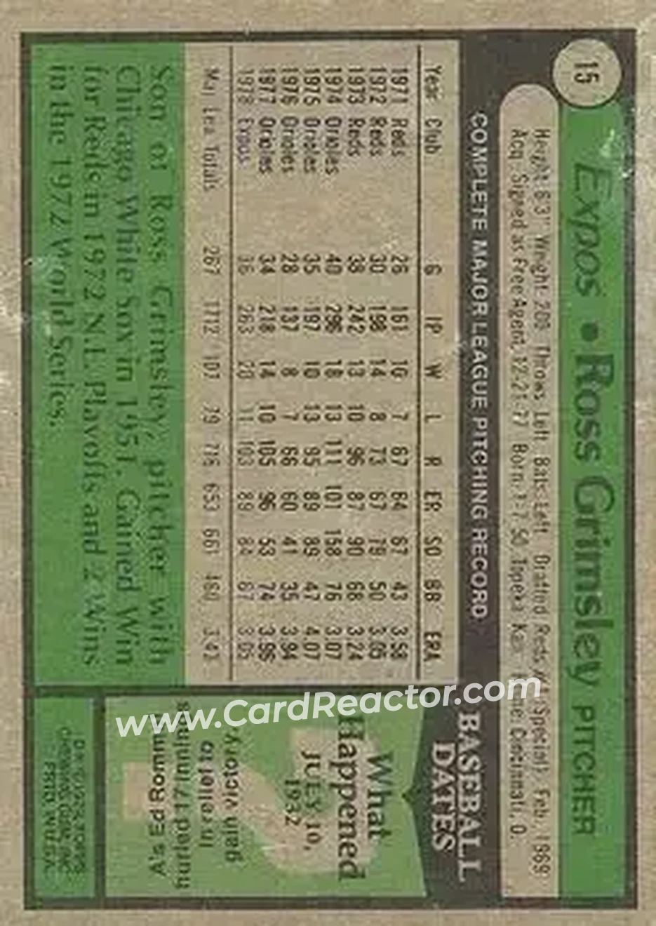 1979 Topps #15 - Ross Grimsley - Montreal Expos