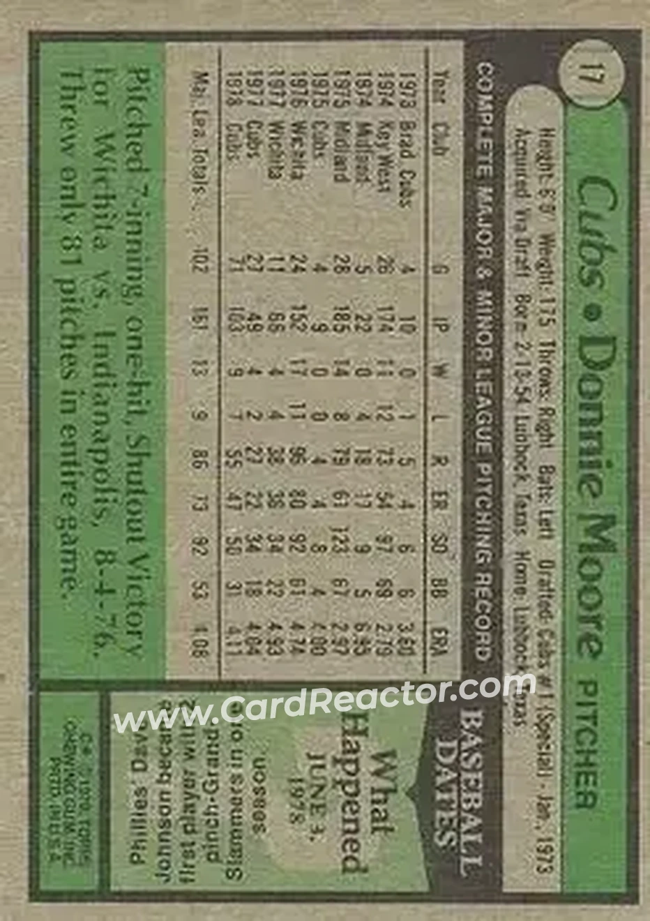 1979 Topps #17 - Donnie Moore - Chicago Cubs