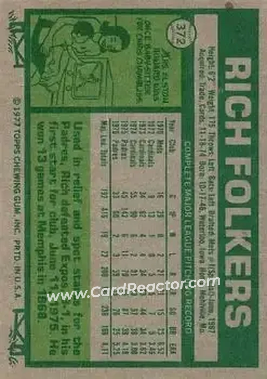1977 Topps #372 - Rich Folkers - San Diego Padres 1977 Topps #372 - Rich Folkers - San Diego Padres