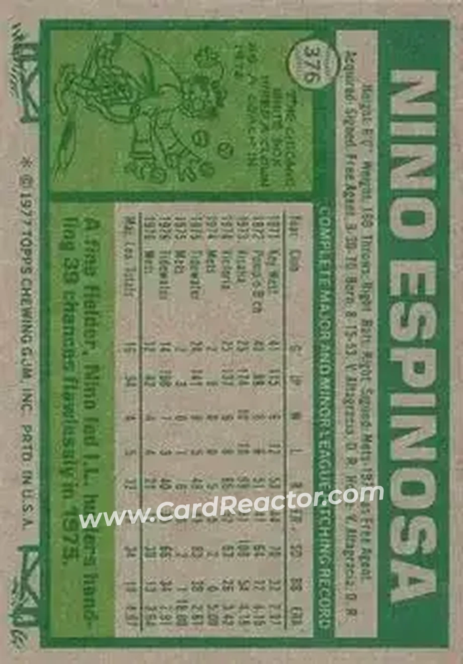 1977 Topps #376 - Nino Espinosa - New York Mets