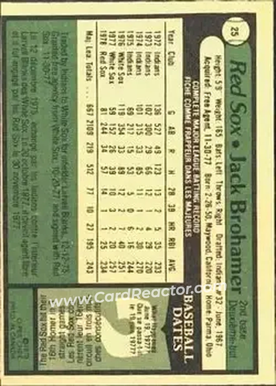 1979 O-Pee-Chee #25 - Jack Brohamer - Boston Red Sox