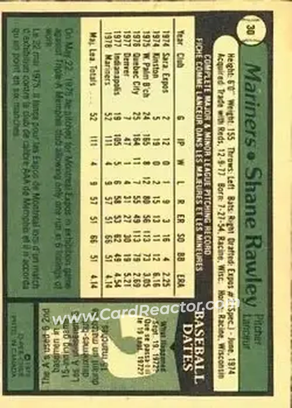 1979 O-Pee-Chee #30 - Shane Rawley - Seattle Mariners