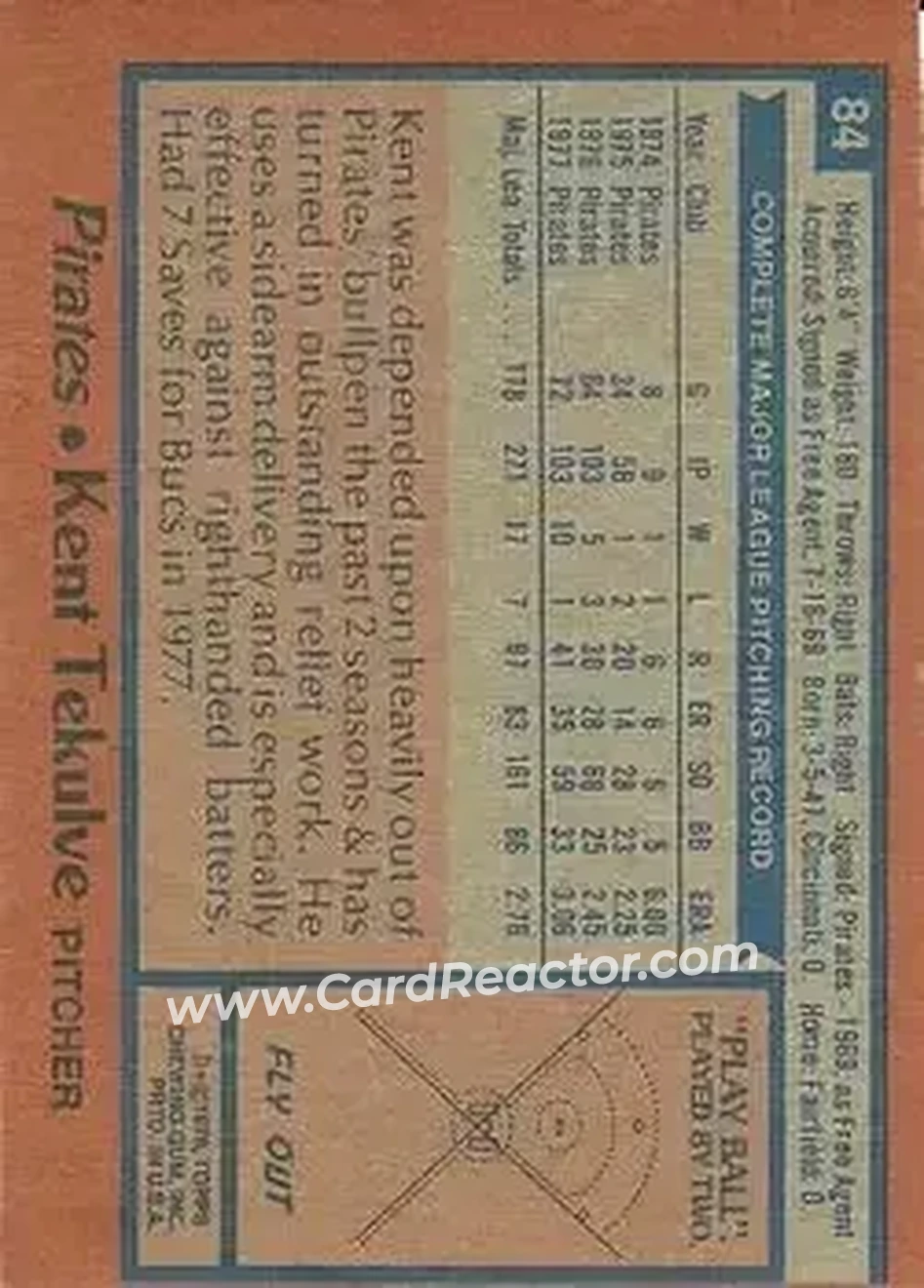 1978 Topps #84 - Kent Tekulve - Pittsburgh Pirates