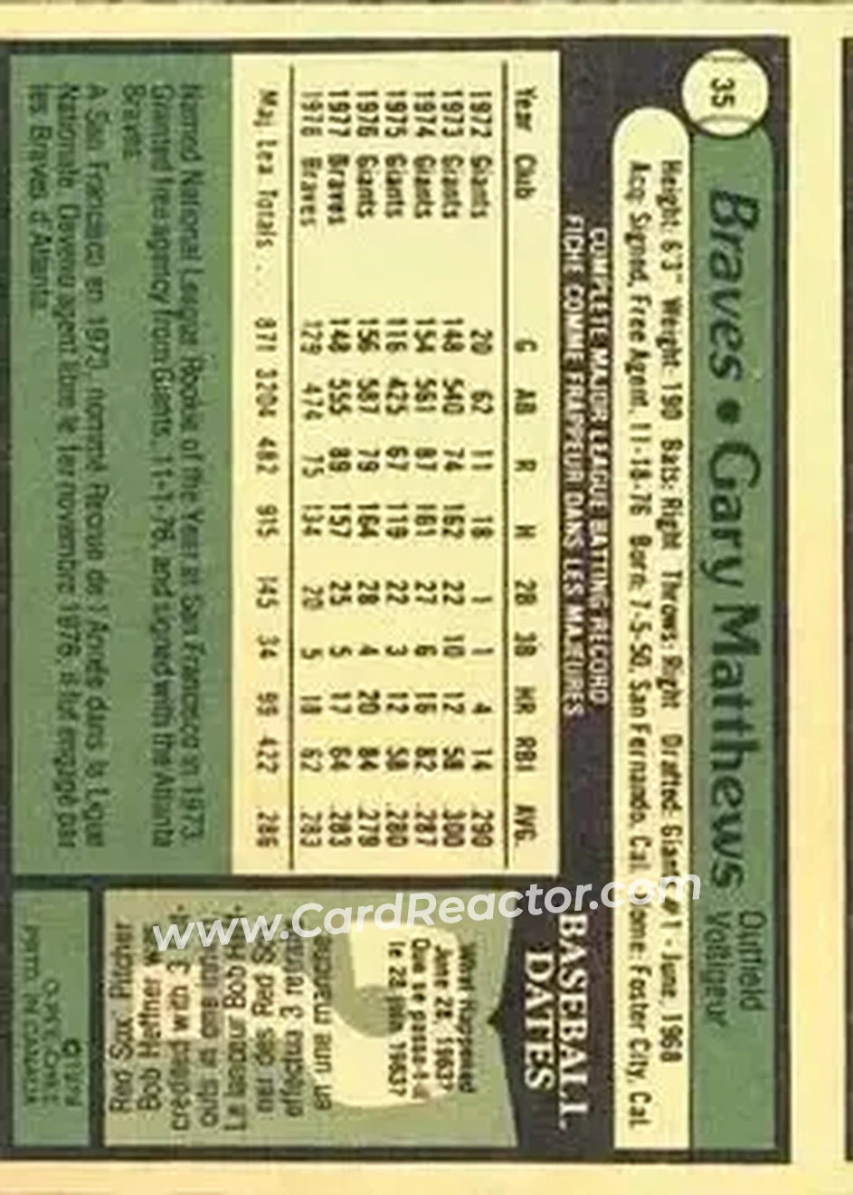 Back of Gary Matthews