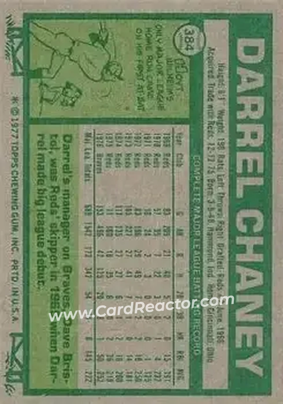 1977 Topps #384 - Darrel Chaney - Atlanta Braves 1977 Topps #384 - Darrel Chaney - Atlanta Braves