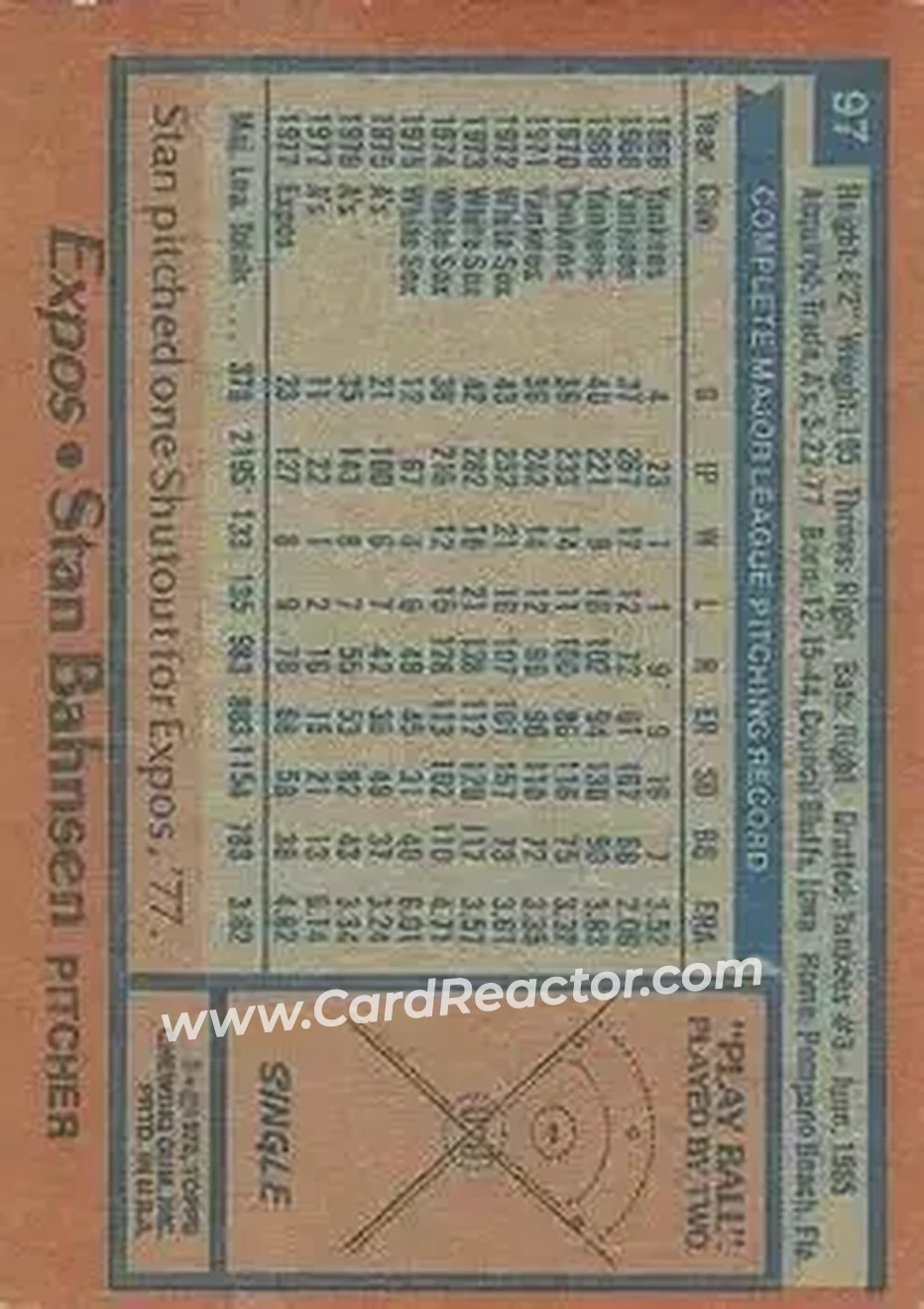 1978 Topps #97 - Stan Bahnsen - Montreal Expos