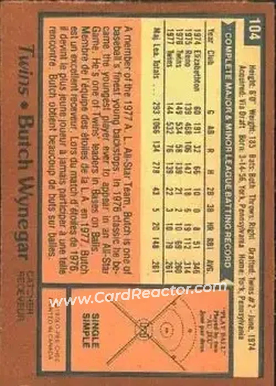 1978 O-Pee-Chee #104 - Butch Wynegar - Minnesota Twins