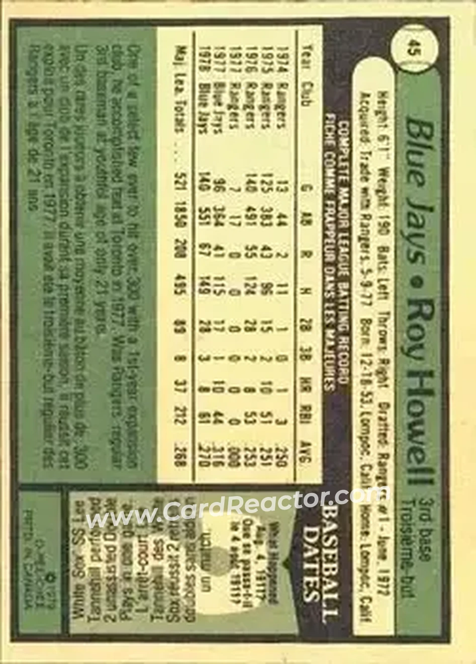 1979 O-Pee-Chee #45 - Roy Howell - Toronto Blue Jays