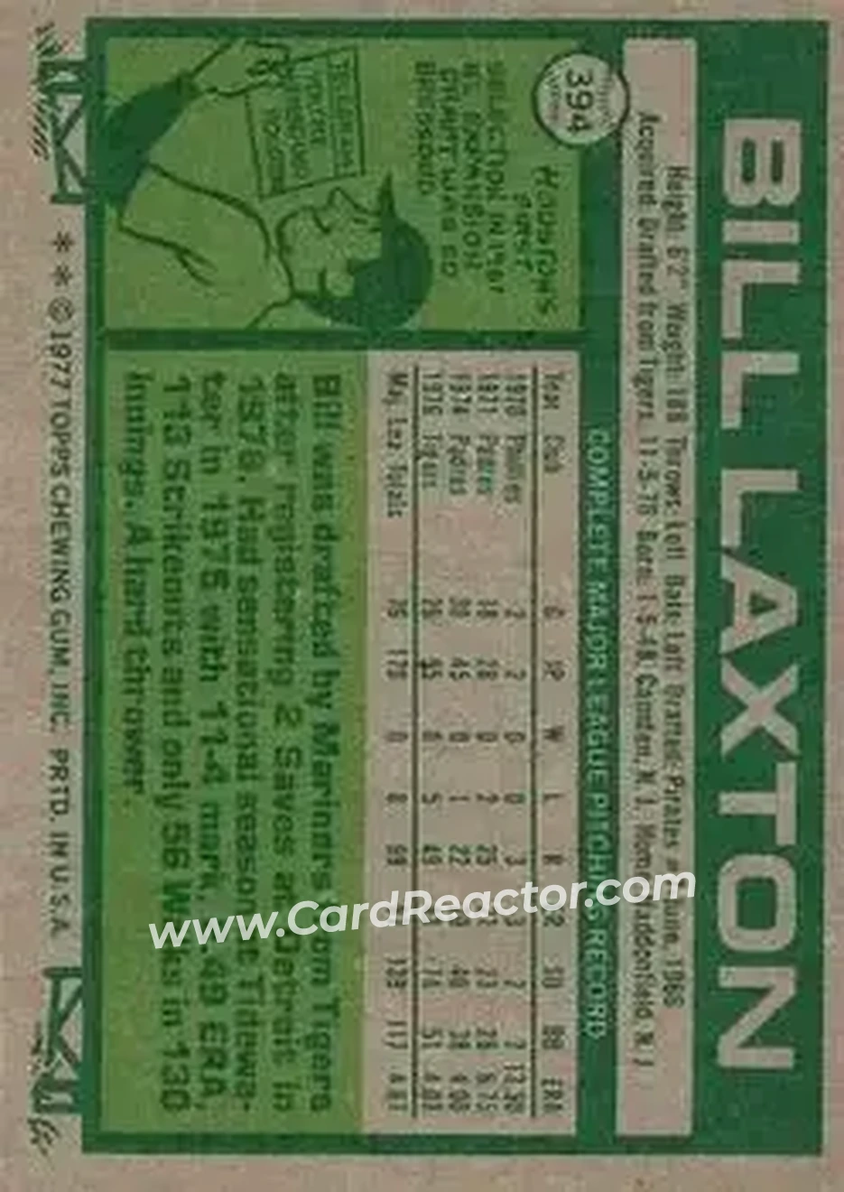 1977 Topps #394 - Bill Laxton - Seattle Mariners