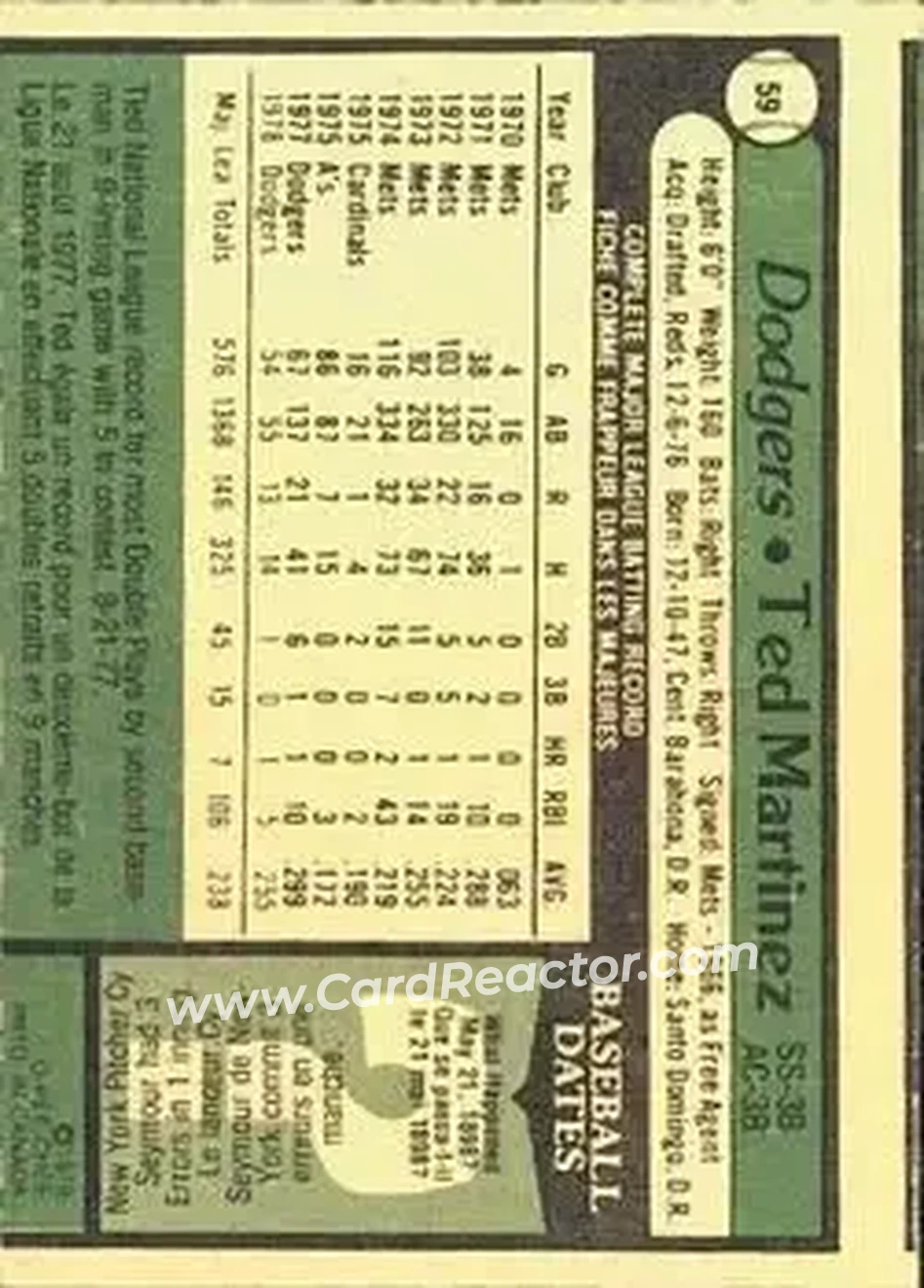 1979 O-Pee-Chee #59 - Ted Martinez - Los Angeles Dodgers