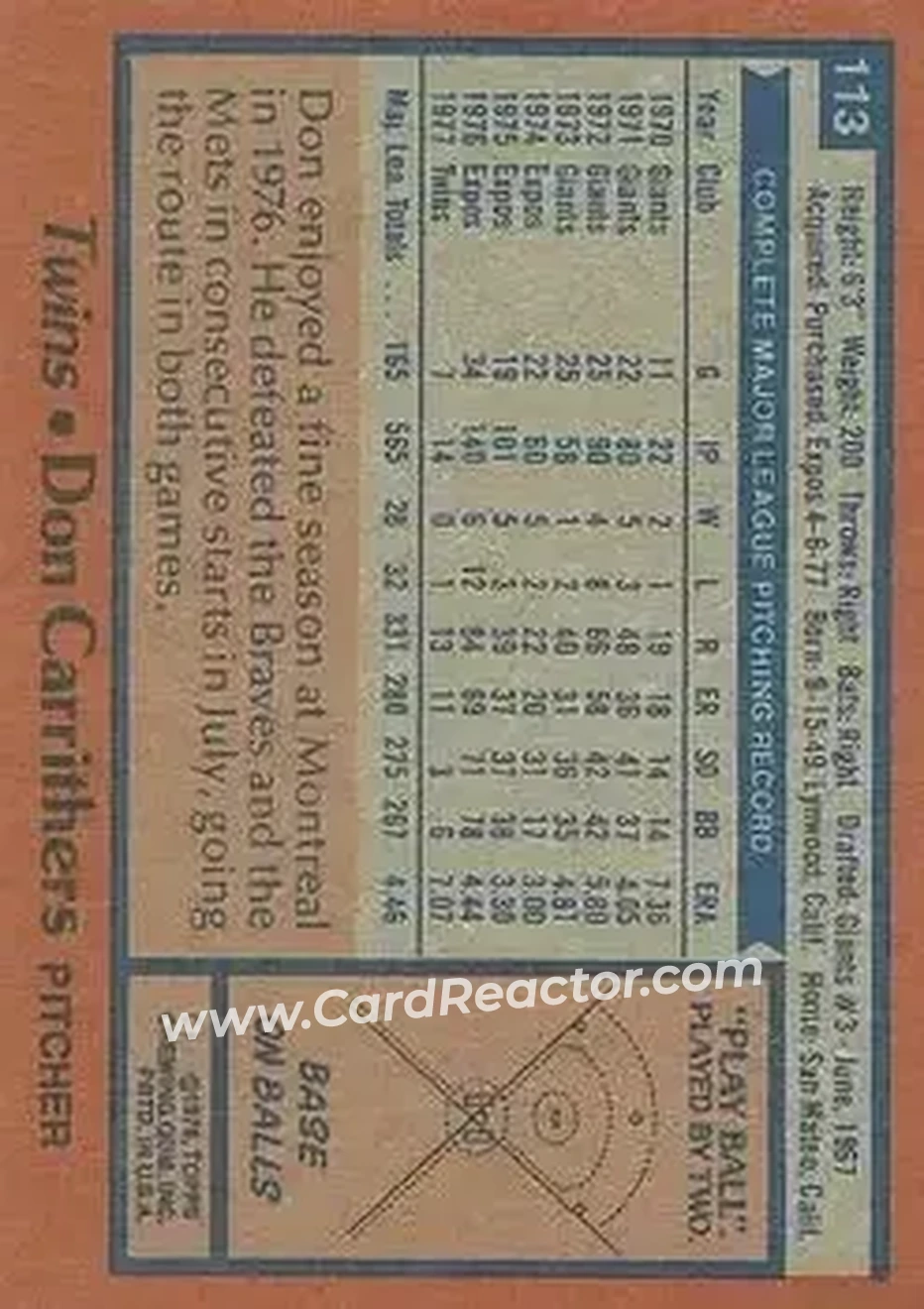 1978 Topps #113 - Don Carrithers - Minnesota Twins