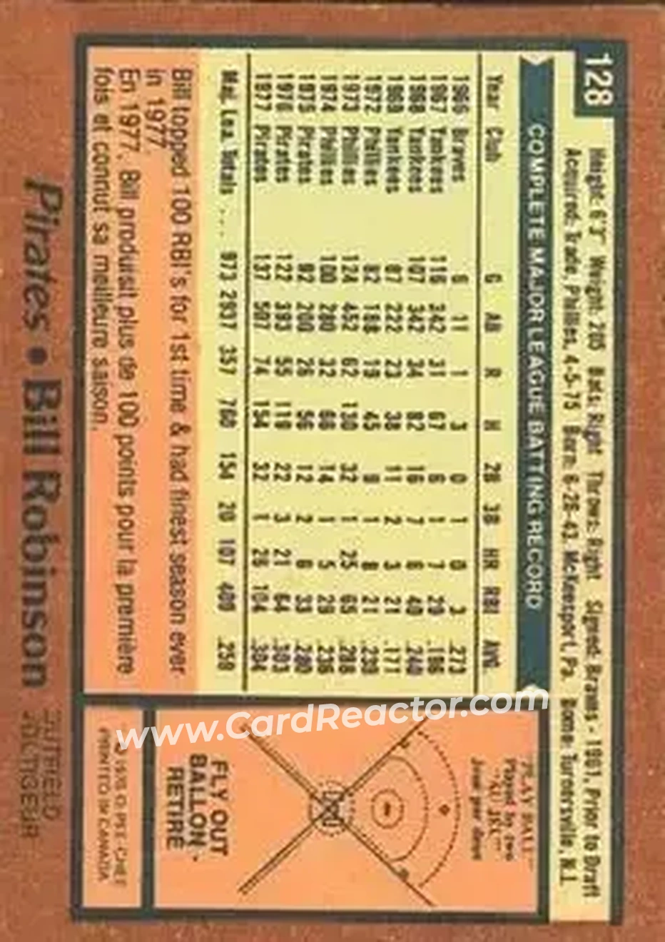 Back of Bill Robinson (b. 1943 OF)