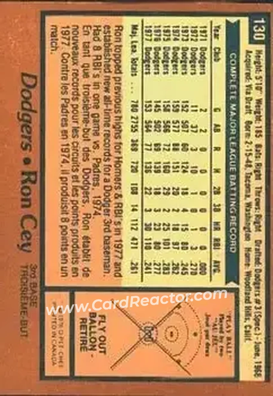 1978 O-Pee-Chee #130 - Ron Cey - Los Angeles Dodgers