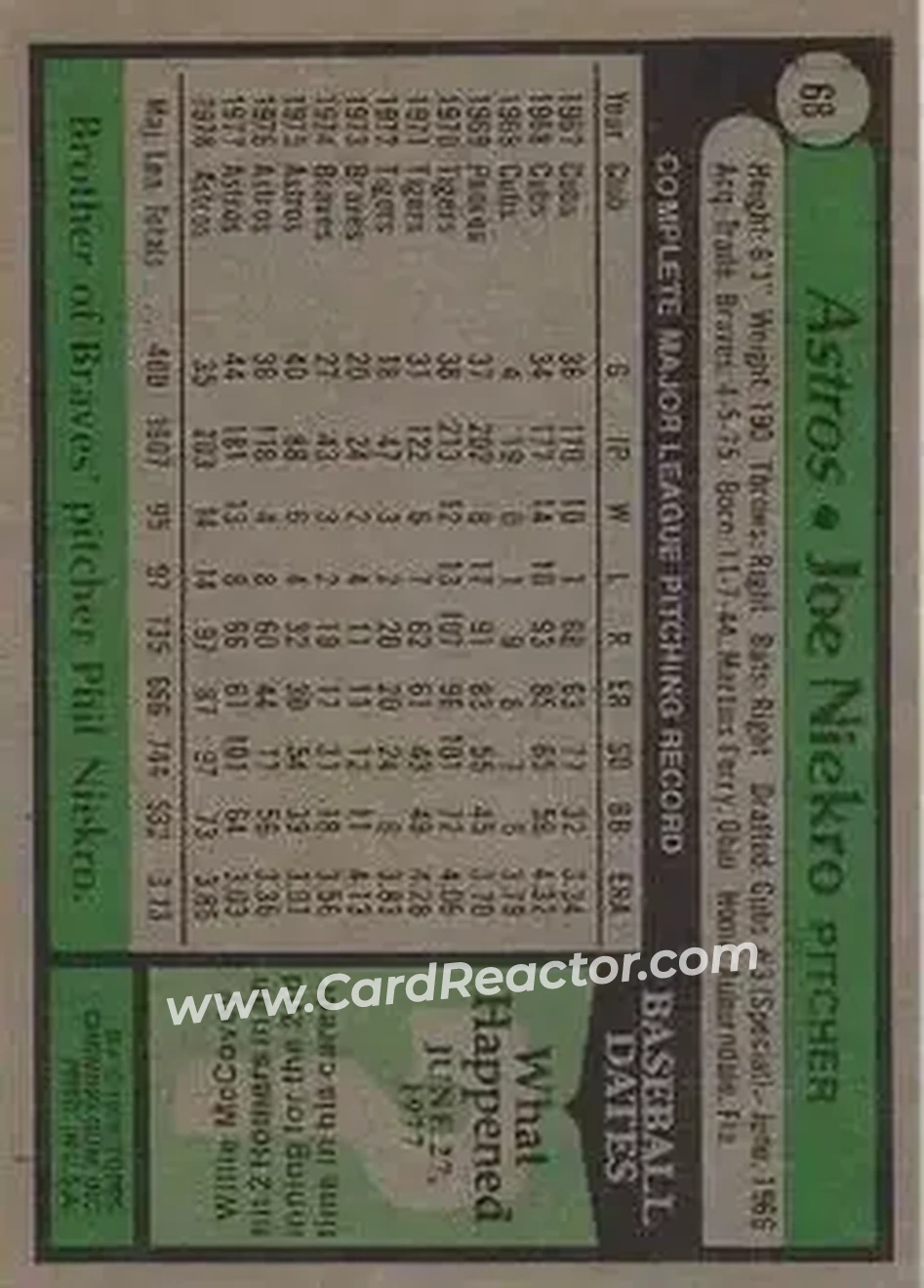 Back of Joe Niekro