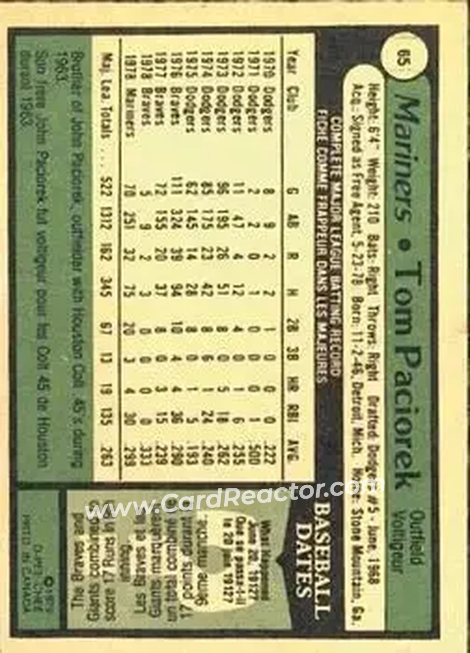 Back of Tom Paciorek